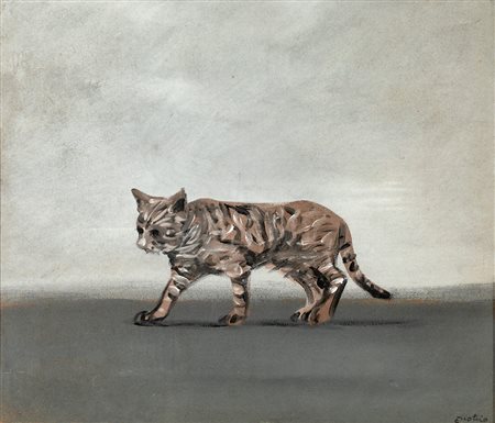 Enotrio Pugliese Enotrio Buenos Aires 1920-Pizzo 1989, Gatto 1985 Olio su...