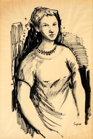 Domenico Purificato Fondi 1915-Roma 1984, Donna Tecnica mista su carta cm...