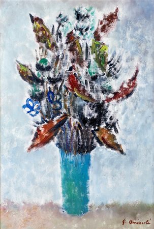 Giovanni Omiccioli Roma 1901-Roma 1975, Vaso di fiori Olio su cartone telato...