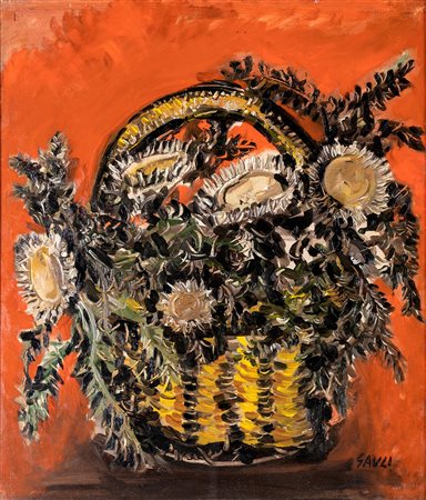 Piero Gauli Milano 1916-Milano 2012, Cesto con cardi 1980 olio su tela cm...