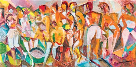 Tato Bologna 1896-Roma 1974, Le Bagnanti 1949 Olio su tela cm 40x80