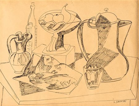 Gino Severini Cortona 1883-Parigi 1966, NATURA MORTA CON BROCCA China su...