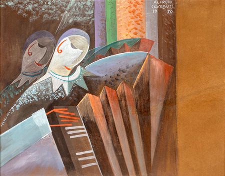 Alf Gaudenzi Genova 1908-Genova 1980, Il Fisarmonicista 1930 Tempera su...