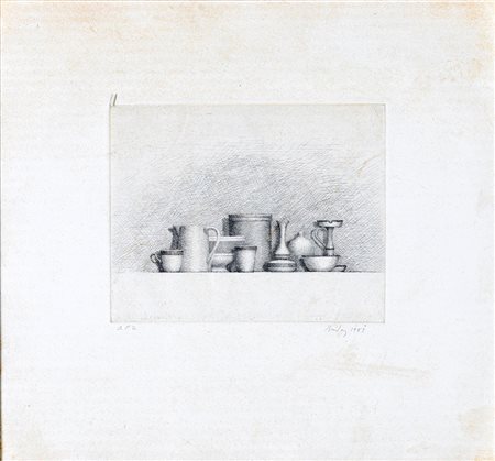 William Bailey Council Bluffs 1930, Small still life 1983 Acquaforte cm 31x34...