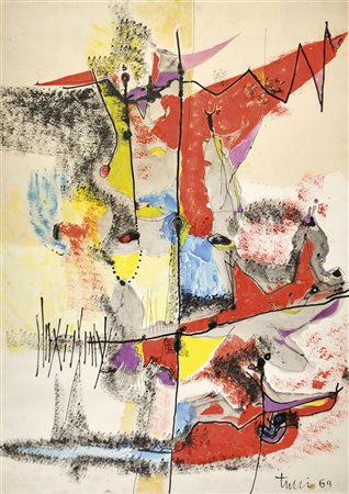 Wladimiro Tulli Senza titolo, 1969;Tecnica mista su carta, 68,5 x 48,5 cm...
