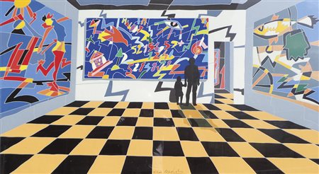 Ugo Nespolo (Mosso 1941) Al Museo;Serigrafia a col., 78 x 138 cm Firma e...