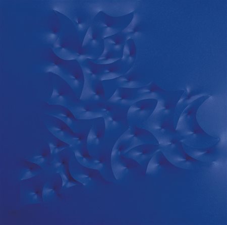 GIUSEPPE AMADIO Todi 19/05/1944 BSIPA tela estroflessa blu cm. 76x76, firma e...