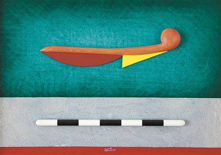 LUCIO DEL PEZZO Napoli 1933 Amuleto collage, colore acrilico e sabbia su...