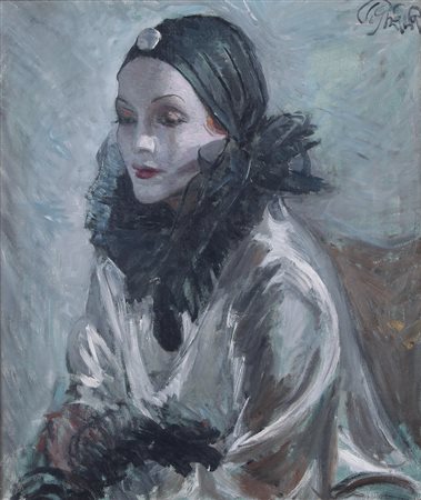 PAULO GHIGLIA Firenze 1905 - Roma 1979 Pierrot olio su tela cm. 60x50, firma...