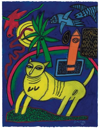 CORNEILLE Liegi 1922 Chat en Italie, 1995 gouache su carta cm. 66x50, firma e...