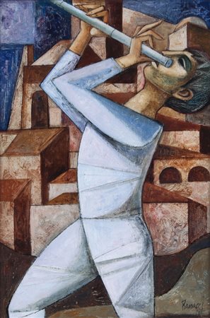 LUCIO RANUCCI Perledo (Co) 1924 Melodia di un borgo antico, 1988 olio su tela...