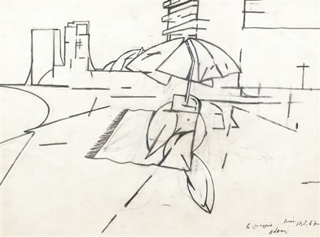 VALERIO ADAMI Bologna 17/03/1935 La spiaggia, 1967 matita su carta cm....