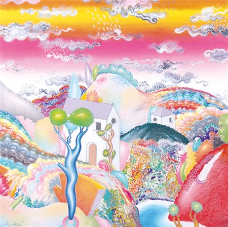 LUCA ALINARI Firenze 27/10/1943 Alberi e case, 1996 olio e tecnica mista su...