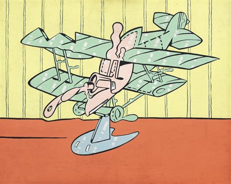 VALERIO ADAMI Bologna 17/03/1935 Toys, 1965 olio su tela cm. 65x81, firma,...