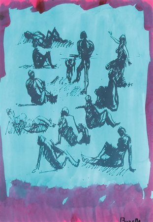 ROCCO BORELLA Genova 1920 - Genova 1994 Figura tecnica mista su carta cm....