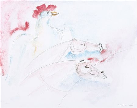 BRUNO CASSINARI Piacenza 28/10/1912 - Milano 26/03/1992 Cavalli e gallo...