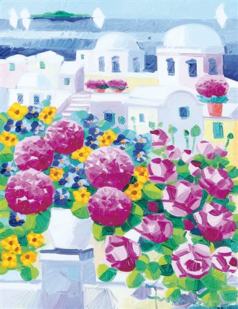 ATHOS FACCINCANI Peschiera (Vr) 29/01/1951 Sogno di romantici fiori olio su...