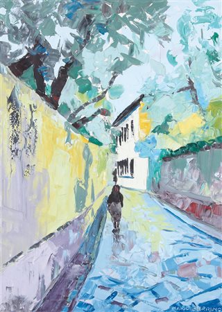 MARIO BERRINO Alassio 1920 Firenze, omaggio a Rosai olio su tela cm. 70x50,...