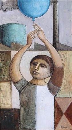 LUCIO RANUCCI Perledo (Co) 1924 Bimbo con palloncino tecnica mista su carta...