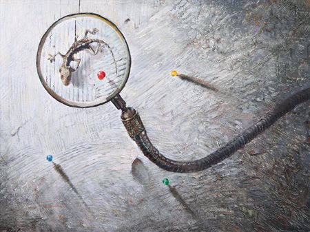 PAUL BEEL Westlake (Ohio) 1970 Ingrandimento olio su tela cm. 30x40, firma in...