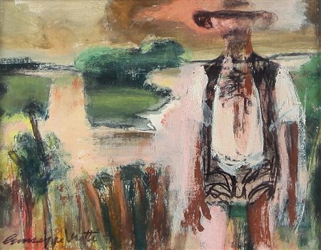 GIUSEPPE MOTTI Arena Po 1908 - Milano 1988 Figura del Po olio su cartone...