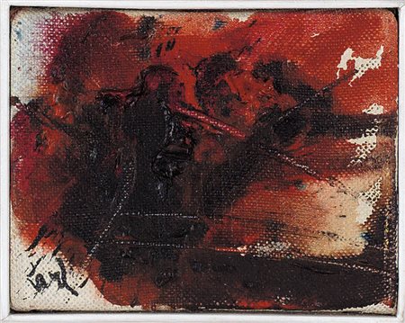 KAZUO SHIRAGA 1924 - 2008 Senza titolo, 1961 olio su tela cm. 7,2x9,2; firma,...