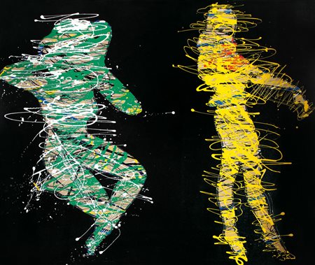 MARCO LODOLA Dorno (Pv) 04/04/1955 Figure tecnica mista, smalti e collage su...