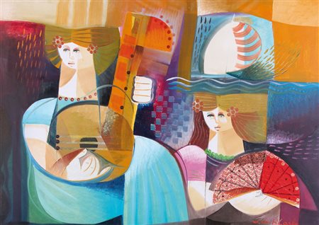 VITTORIOMARIA DI CARLO S. Marco in Lamis (Fg) 1939 Serenata olio e collage su...