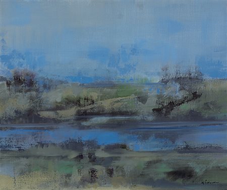 GIUSEPPE AJMONE Carpignano Sesia 17/02/1923 - 07/04/2005 Il Sesia, 1990 olio...