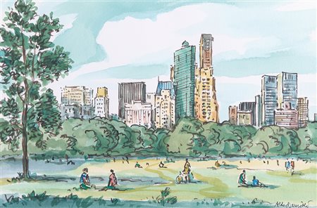 ALDO DAMIOLI Milano 15/02/1952 Giardini acquerello su carta cm. 37x56, firma...