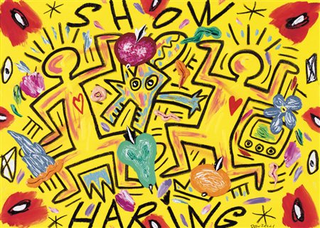 BRUNO DONZELLI Napoli 12/04/1941 Show Haring olio e tecnica mista su tela cm....