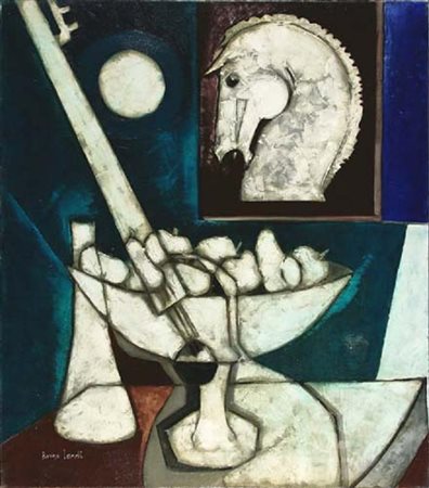 BRUNO LANDI Roma 23/03/1941 Natura morta, 2002 olio su tela cm. 80x70, firma...