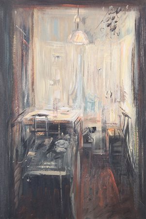 GIANCARLO OSSOLA Milano 1935 Interno, 1985 olio su tela cm. 60x40, firma,...