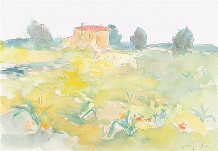 GIUSEPPE SENIGAGLIA Carciofaie a Burano, 1986 acquerello su carta cm. 18x23,...