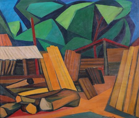 SARO MIRABELLA Catania 1914 - Roma 1972 Segheria, 1948 olio su tela cm....