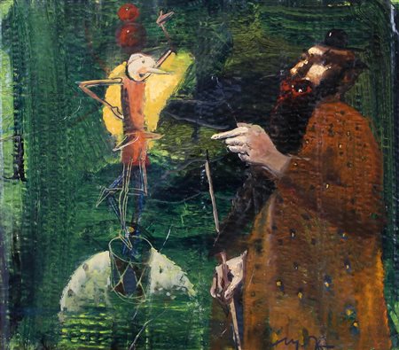 MARIO MADIAI Livorno 1944 Pinocchio, 2004 olio su cartone cm. 32x35, firma in...