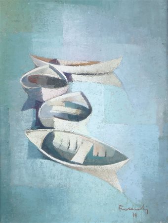 PAOLO FROSECCHI Firenze 1924 Barche, 1971 olio su tela cm. 40x30, firma e...