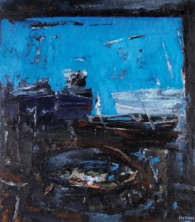 ROMANO NATALE FELTRIN Finestre sul porto di Garda olio su faesite cm. 80x70,...