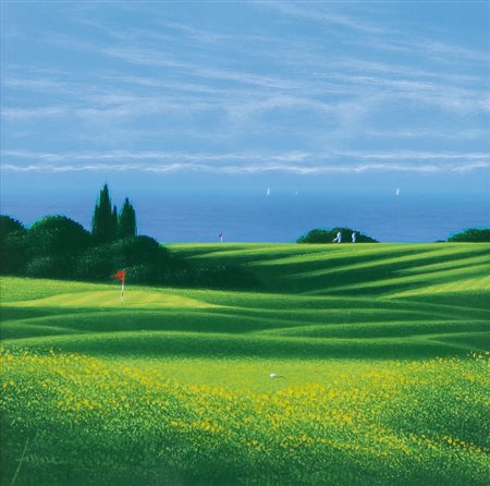 DANIELE FISSORE Savigliano (Cn) 1947 Mare e green olio su tela cm. 25x25,...