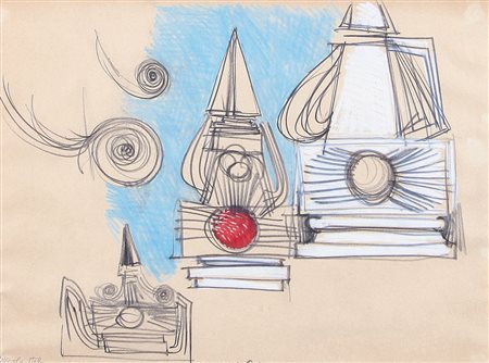 LUCIO DEL PEZZO Napoli 1933 Piccola stele, 1962 pastello e acquerello cm....