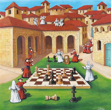ULISSE Osimo (An) 21/06/1957 Partita a scacchi, 1999 olio su tavola cm....