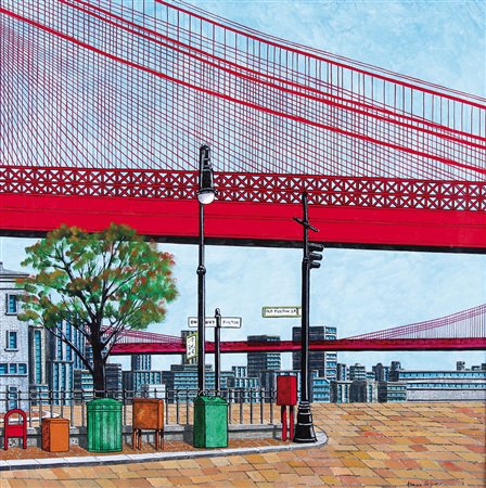 TONINO CAPUTO Lecce 1933 Bridges olio su tela cm. 60x60, firma in basso a...