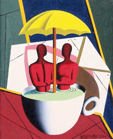 MARK KOSTABI Los Angeles 1960 La grande tazza, 2000 olio su tela cm. 25x20,...