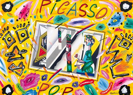 BRUNO DONZELLI Napoli 12/04/1941 Picasso pop olio, tecnica mista e collage su...