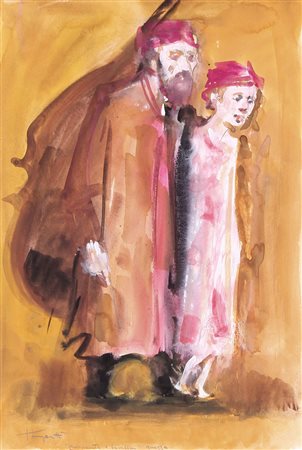 TRENTO LONGARETTI Treviglio (Bg) 27/09/1916 Viandante e bambino guazzo su...