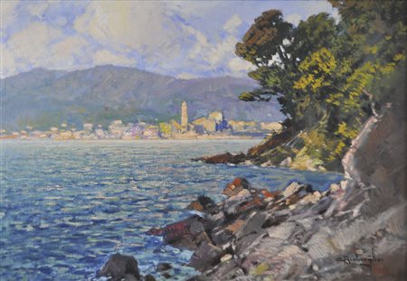 Cesare Bentivoglio (Genua/Genova 1868 – 1952), Lago di Garda;Olio su tela, 69...