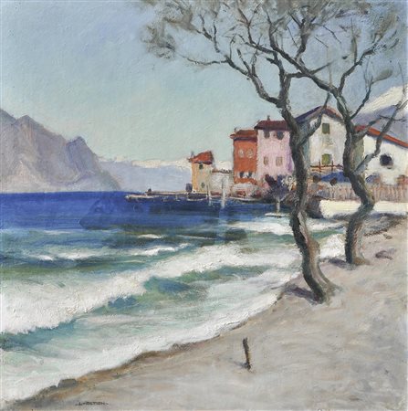Lois Alton (Krumau 1894 – Innsbruck 1972), Al Lago di Garda;Olio su cartone,...