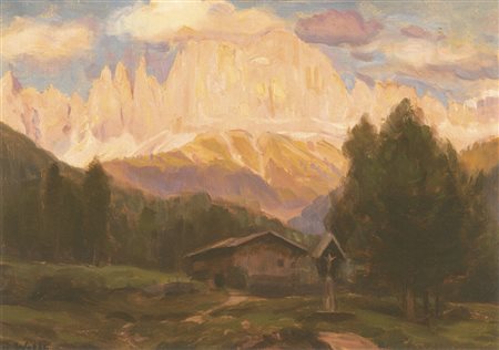 Richard Wolff (Esseg 1880 – Bozen/Bolzano 1964), Catinaccio rosseggiante;Olio...