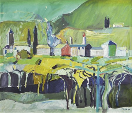 Erich Kraus (Innsbruck 1934 – 2015), Paesaggio meridionale;Olio su tela, 47 x...