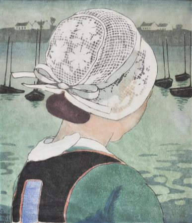 Carl Moser (Bozen/Bolzano 1873 – 1939), Ragazza bretone, 1932;Xilografia a...
